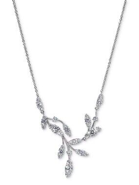Eliot Danori Silver-Tone Cubic Zirconia Curved Vine Statement Necklace 16” + 2”